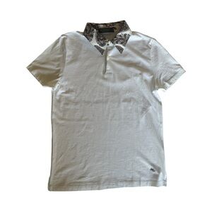 Men’s As-New Medium White Etro Polo Shirt with Paisley Collar